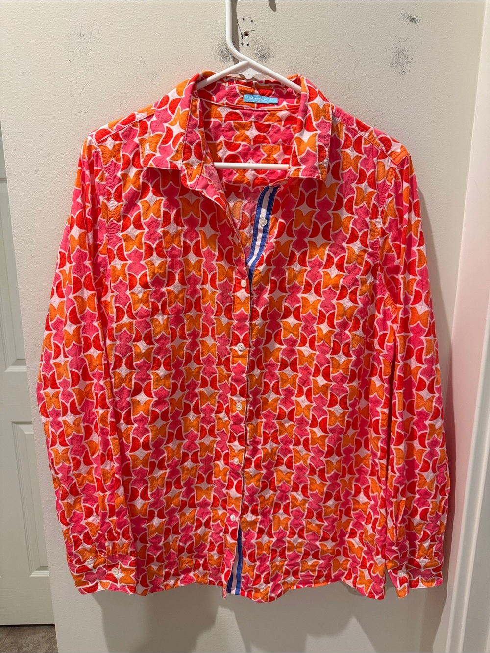 J. McLaughlin Pink & Orange Geometric Button-Front Shirt cotton size Large